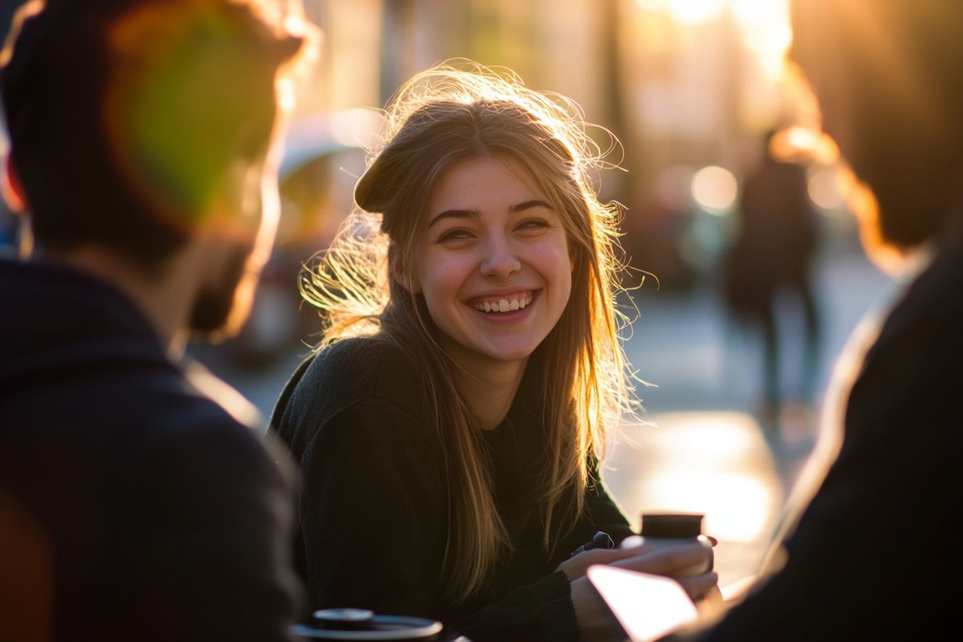 A young woman smiling during a conversation outdoors, capturing the warmth and connection found in mental health treatment in Palm Springs.