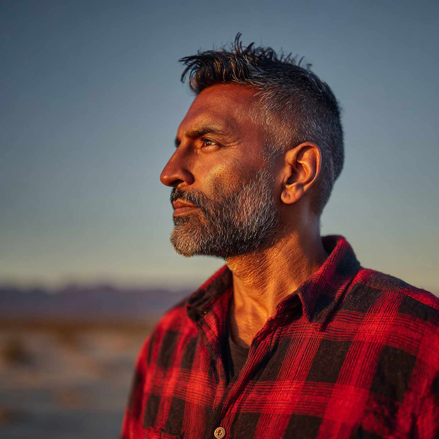 A thoughtful man gazing into the desert sunset, symbolizing reflection in Acceptance and Commitment Therapy in Palm Springs.