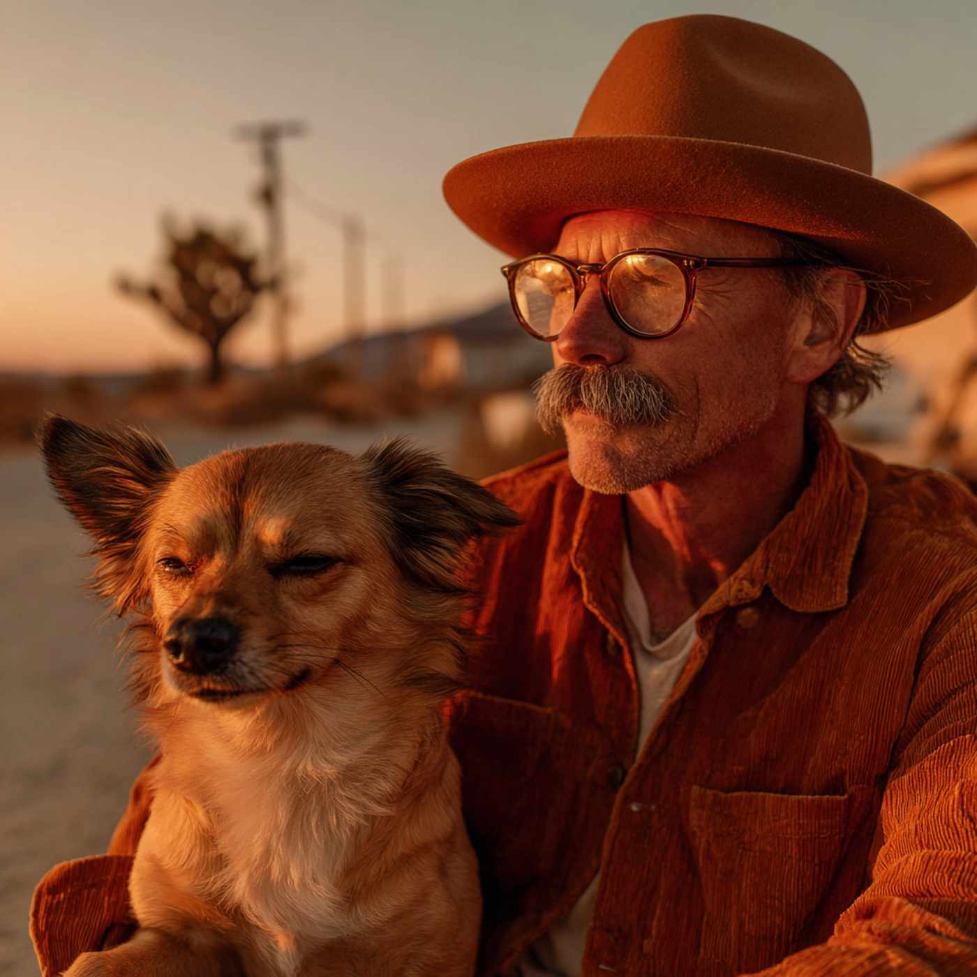 A man sitting with his dog at sunset, representing support and connection in trauma informed therapy.