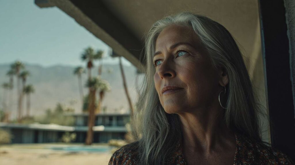 A thoughtful older woman looking out toward the desert landscape, reflecting the concern many people feel when learning how barbiturates are addictive.