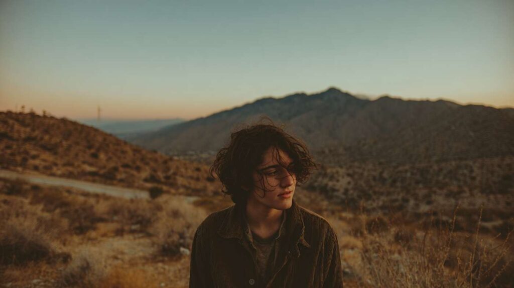 A young person standing in the warm desert light, capturing the reflective mood often tied to conversations about what is a dab.